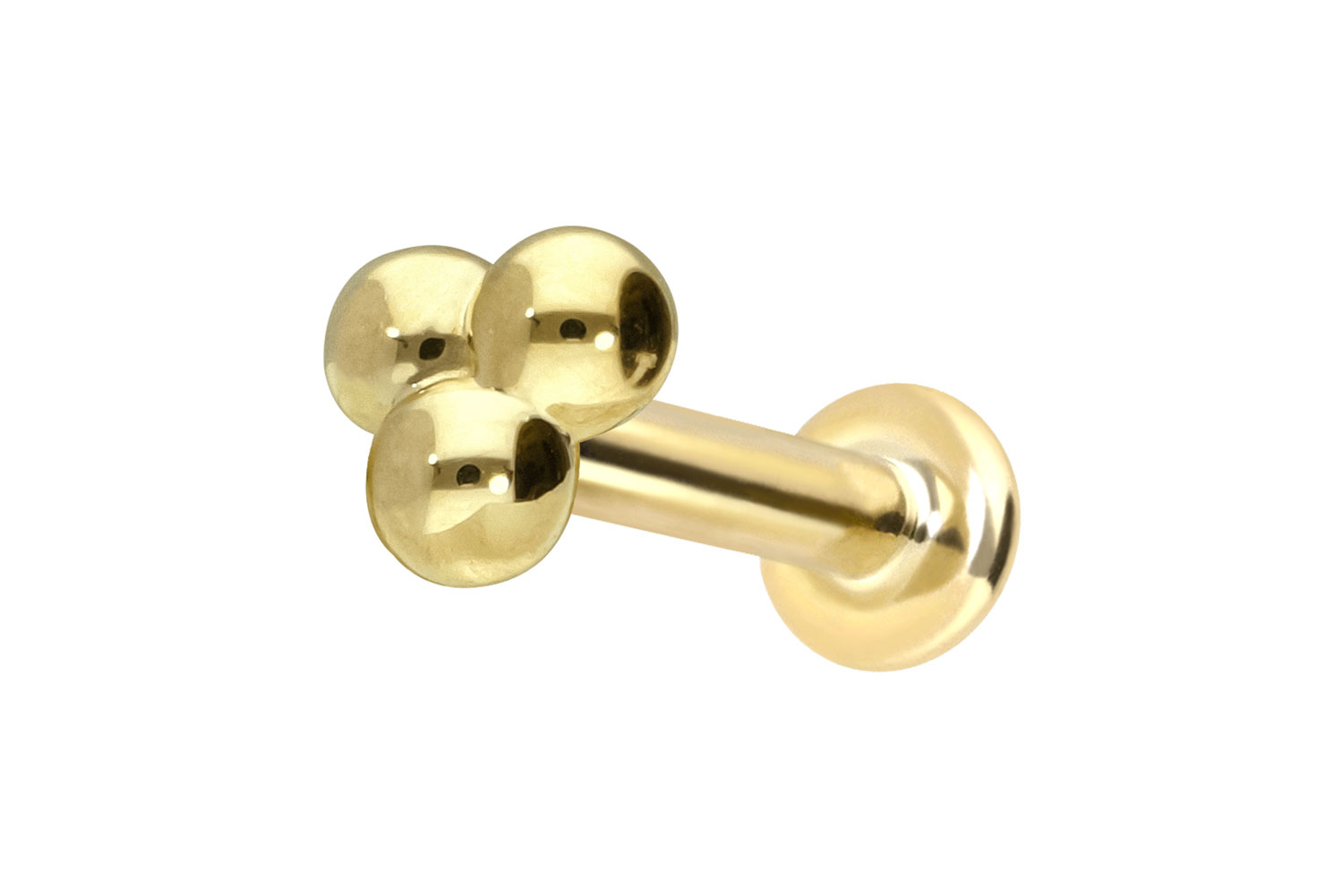 14 Karat Gold Labret Piercing mit Innengewinde 3 KUGELN